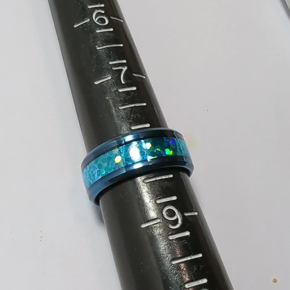 Unisex Men's/Women Synthetic Blue Opal Inlay Blue Tungsten Wedding Band Size 8
